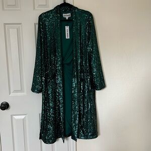 Dark Green Sequin “Show Stopper Duster” NWT